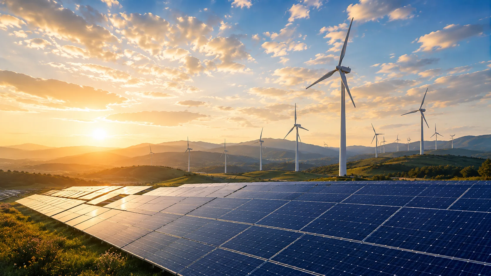 Parc solaire et eolien illustrant les actifs energetiques