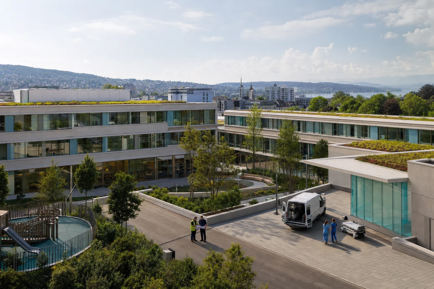 Illustration editoriale d'une production modulaire securisee organisee en flux