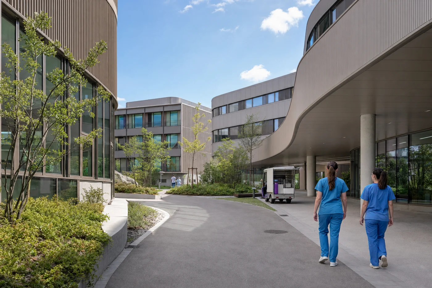 Illustration editoriale d'un hopital pediatrique en phase de mise en service